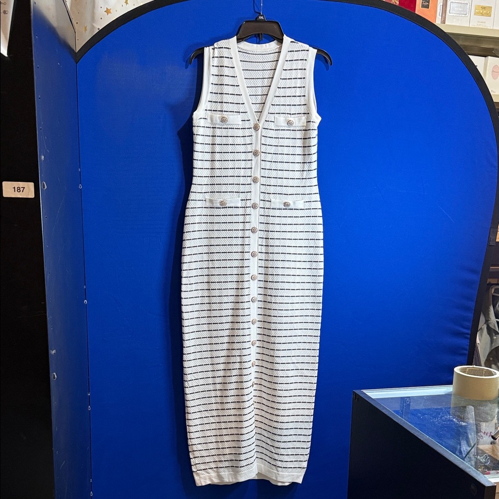 Sleeveless Striped White Dress